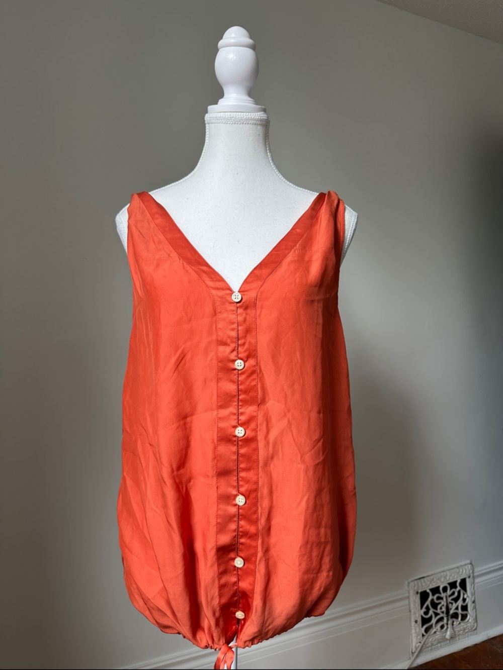 BANANA REPUBLIC 100% Silk Orange Twist Strap Cinched Hem Tank Top Size Medium